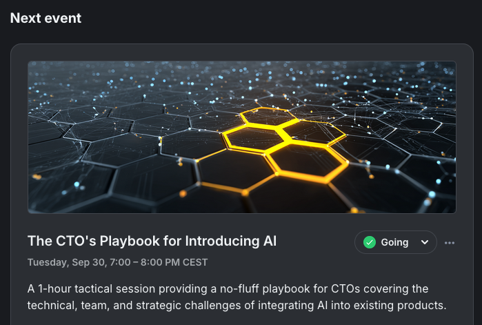 Screenshot of CTO Swarm events page showing upcoming session details
